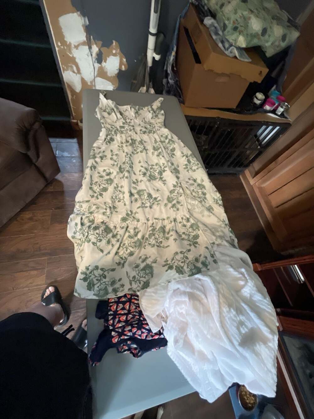 Green Floral Print Smocked Maxi Dress